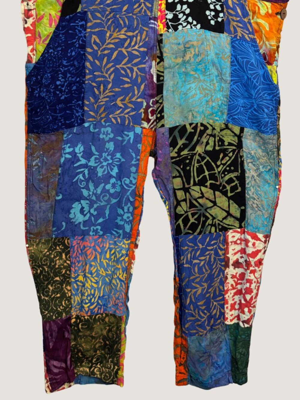 Mexicali Blues Boho Rainbow Patchwork Overalls Batik Festival Romper Size L - Picture 8 of 8